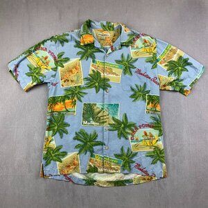 Tommy Bahama Mens Silk Camp Shirt Medium Blue Button Up Girls Hawaiian Beach